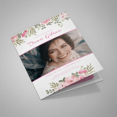 Pink Floral Order of Service, 4 pages
