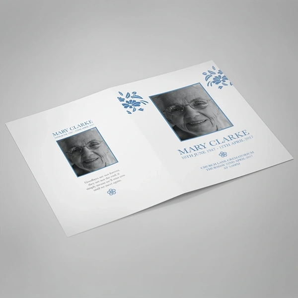 Blue Flowers Order of Service - Outside Page Design
