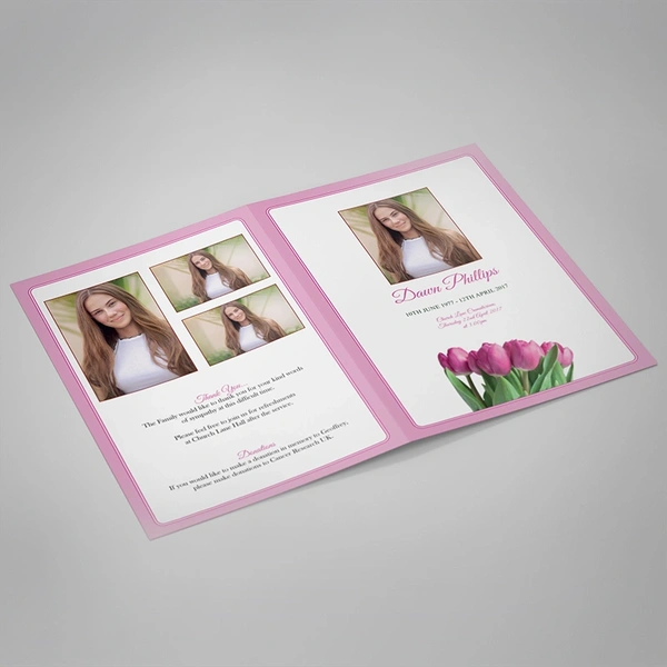 Pink Tulips Order of Service - Outside Page Design
